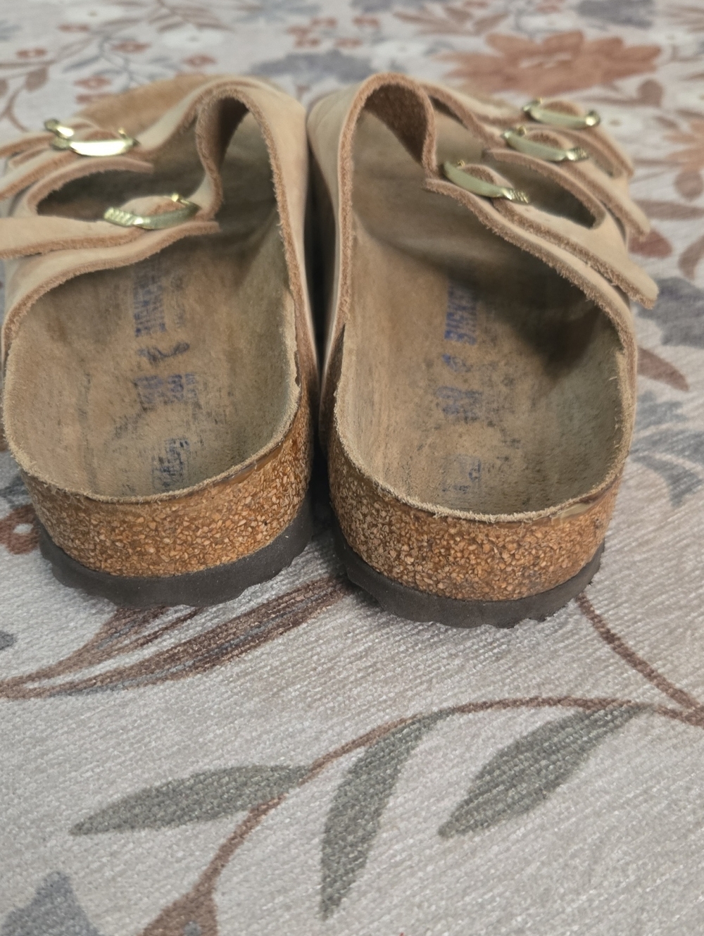 Birkenstock Florida Triple Strap Tan Sandcastle Nubuck Leather Size 40 9 - Picture 3 of 8
